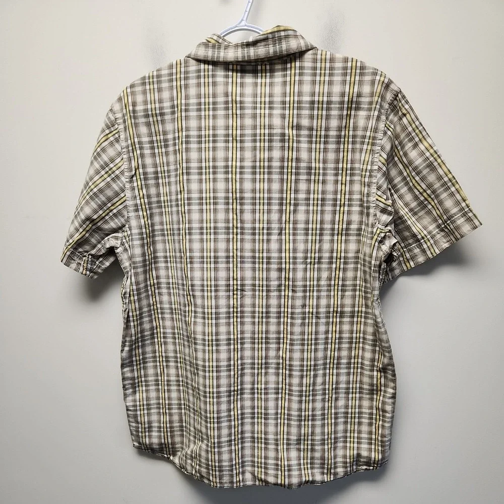 The North Face Mens Plaid Short Sleeve‎ Button Up Shirt Green Yellow AU8E Large